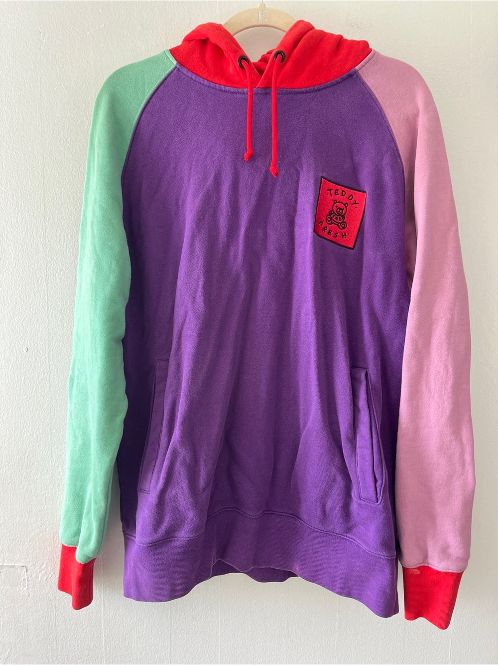 Teddy Fresh Pullover Hoodie Purple with Mint & Pink Sleeves